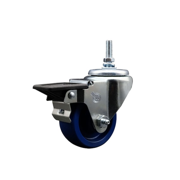 3 Inch Solid Polyurethane 38 Inch Threaded Stem Caster with Brake